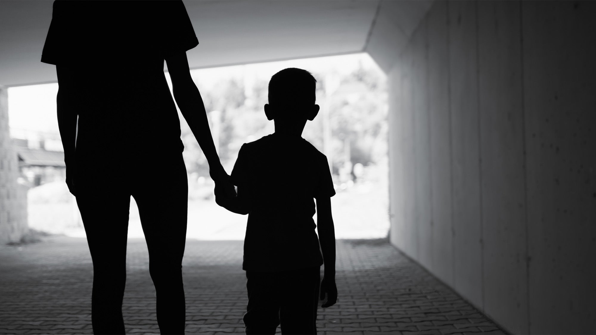 A child holds an adult's hand.